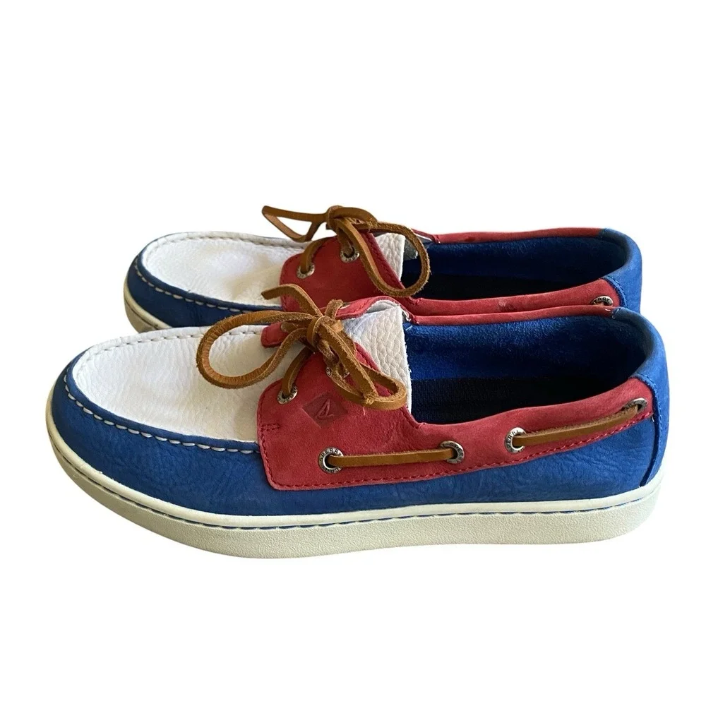 Sperry Gold Cup 2 Eye Boat Shoes Men 7 EU 39 Red Blue White Patriotic Preppy
